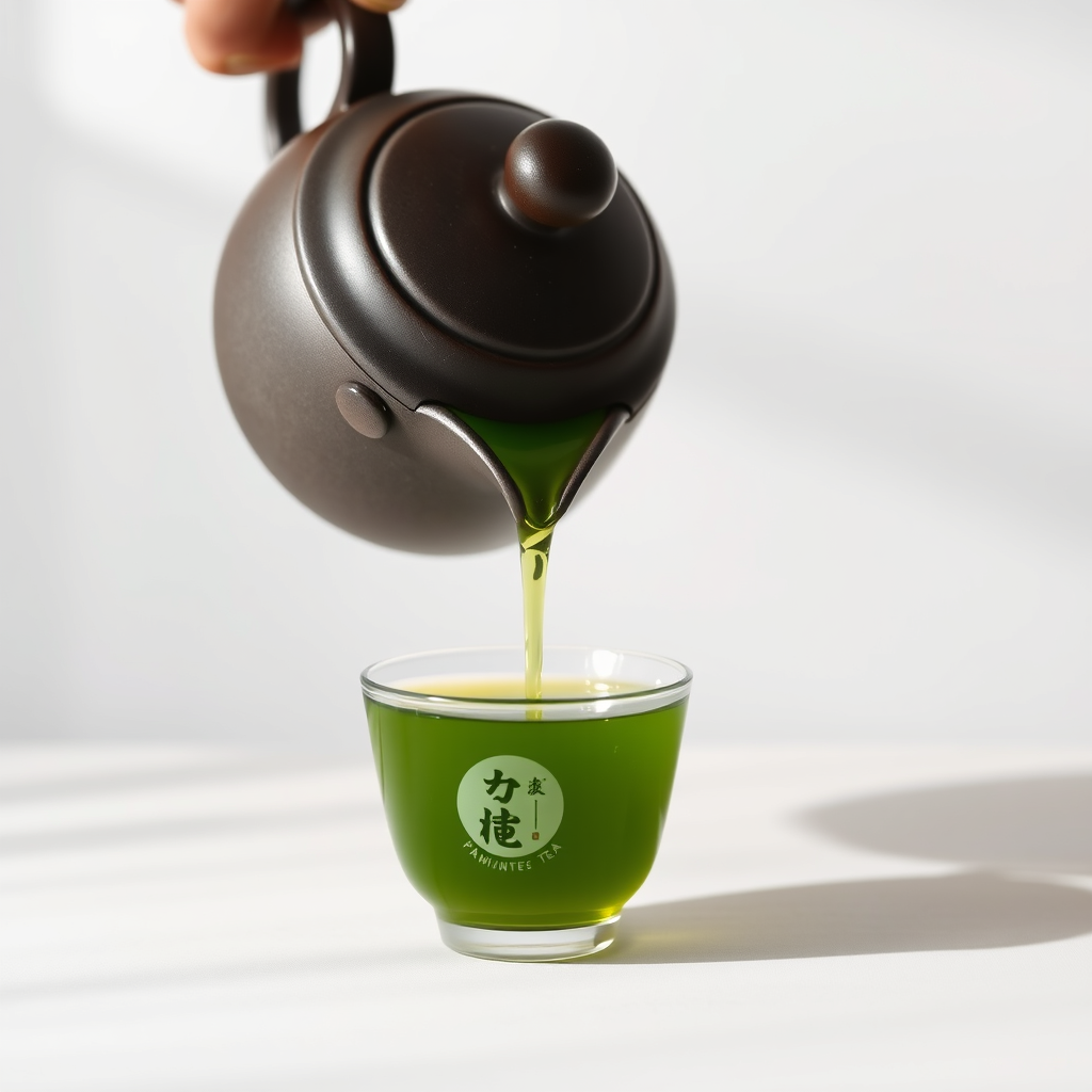 Pouring Yame green tea